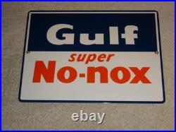 Vintage Gulf Super No Nox Gasoline +dog Ears 11 Porcelain Metal Gas & Oil Sign