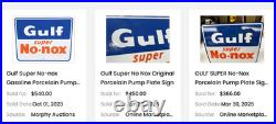 Vintage Gulf Super No Nox Gasoline +dog Ears 11 Porcelain Metal Gas & Oil Sign