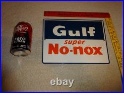 Vintage Gulf Super No Nox Gasoline +dog Ears 11 Porcelain Metal Gas & Oil Sign