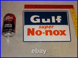 Vintage Gulf Super No Nox Gasoline +dog Ears 11 Porcelain Metal Gas & Oil Sign