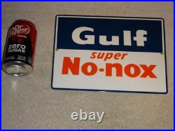 Vintage Gulf Super No Nox Gasoline +dog Ears 11 Porcelain Metal Gas & Oil Sign
