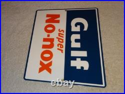 Vintage Gulf Super No Nox Gasoline +dog Ears 11 Porcelain Metal Gas & Oil Sign