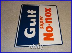 Vintage Gulf Super No Nox Gasoline +dog Ears 11 Porcelain Metal Gas & Oil Sign
