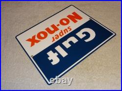 Vintage Gulf Super No Nox Gasoline +dog Ears 11 Porcelain Metal Gas & Oil Sign