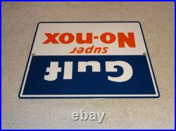 Vintage Gulf Super No Nox Gasoline +dog Ears 11 Porcelain Metal Gas & Oil Sign