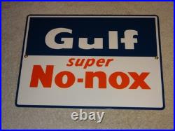 Vintage Gulf Super No Nox Gasoline +dog Ears 11 Porcelain Metal Gas & Oil Sign