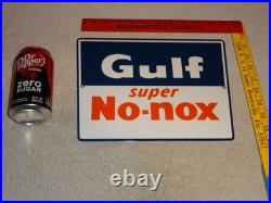 Vintage Gulf Super No Nox Gasoline +dog Ears 11 Porcelain Metal Gas & Oil Sign