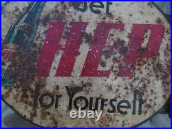 Vintage HEP Soda Bottle Double Sided Metal Flange Sign