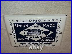 Vintage Hamilton Carhartt Union Made Overalls 7 Porcelain Metal Clothing Sign