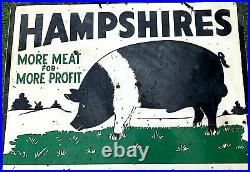 Vintage Hampshires Farm Metal Sign With Pig Hog Swine Graphic 2 sided Hillsdale In