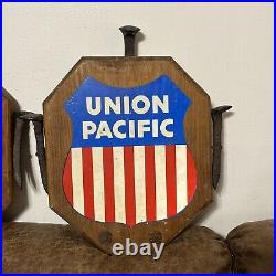 Vintage Handcrafted Wooden UNION PACIFIC Railroad Sign Plaque Wall Art Spikes