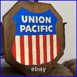 Vintage Handcrafted Wooden UNION PACIFIC Railroad Sign Plaque Wall Art Spikes