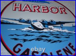 Vintage Harbor Gasoline Airplane Seaplane 11 3/4 Porcelain Metal Gas & Oil Sign