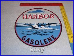 Vintage Harbor Gasoline Airplane Seaplane 11 3/4 Porcelain Metal Gas & Oil Sign