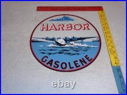 Vintage Harbor Gasoline Airplane Seaplane 11 3/4 Porcelain Metal Gas & Oil Sign