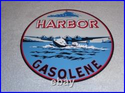 Vintage Harbor Gasoline Airplane Seaplane 11 3/4 Porcelain Metal Gas & Oil Sign