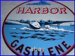 Vintage Harbor Gasoline Airplane Seaplane 11 3/4 Porcelain Metal Gas & Oil Sign