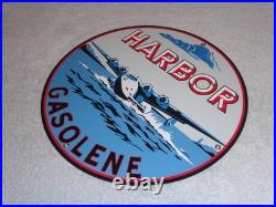 Vintage Harbor Gasoline Airplane Seaplane 11 3/4 Porcelain Metal Gas & Oil Sign