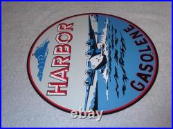 Vintage Harbor Gasoline Airplane Seaplane 11 3/4 Porcelain Metal Gas & Oil Sign