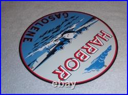 Vintage Harbor Gasoline Airplane Seaplane 11 3/4 Porcelain Metal Gas & Oil Sign