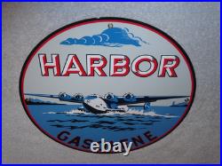 Vintage Harbor Gasoline Airplane Seaplane 11 3/4 Porcelain Metal Gas & Oil Sign