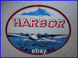 Vintage Harbor Gasoline Airplane Seaplane 11 3/4 Porcelain Metal Gas & Oil Sign