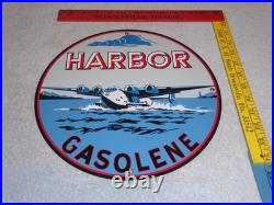 Vintage Harbor Gasoline Airplane Seaplane 11 3/4 Porcelain Metal Gas & Oil Sign