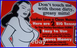 Vintage Harley Davidson Motorcycle Gunk Woman 12 Motor Cycle Gasoline Oil Sign