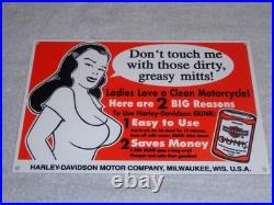 Vintage Harley Davidson Motorcycle Gunk Woman 12 Motor Cycle Gasoline Oil Sign