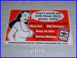 Vintage Harley Davidson Motorcycle Gunk Woman 12 Motor Cycle Gasoline Oil Sign