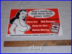 Vintage Harley Davidson Motorcycle Gunk Woman 12 Motor Cycle Gasoline Oil Sign