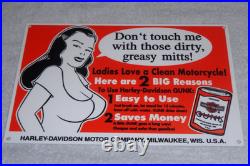 Vintage Harley Davidson Motorcycle Gunk Woman 12 Motor Cycle Gasoline Oil Sign
