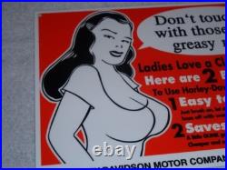 Vintage Harley Davidson Motorcycle Gunk Woman 12 Motor Cycle Gasoline Oil Sign