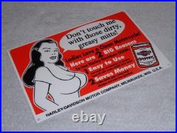 Vintage Harley Davidson Motorcycle Gunk Woman 12 Motor Cycle Gasoline Oil Sign