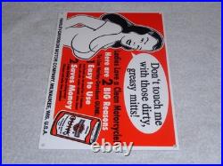Vintage Harley Davidson Motorcycle Gunk Woman 12 Motor Cycle Gasoline Oil Sign