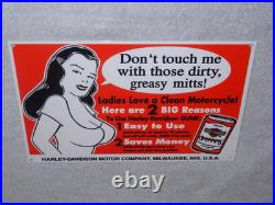Vintage Harley Davidson Motorcycle Gunk Woman 12 Motor Cycle Gasoline Oil Sign