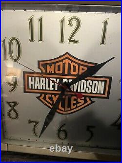 Vintage Harley Davidson Motorcycles Clock Square Metal Sign 1977 1970s Plug In