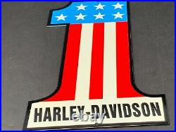 Vintage Harley-davidson Motorcycle Patriotic #1 Logo Advertising Metal Oil Sign