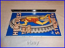 Vintage Hercules Tires & Tubes 20 Porcelain Metal Gasoline Oil Ds Flange Sign
