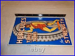 Vintage Hercules Tires & Tubes 20 Porcelain Metal Gasoline Oil Ds Flange Sign