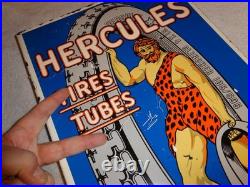 Vintage Hercules Tires & Tubes 20 Porcelain Metal Gasoline Oil Ds Flange Sign