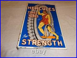 Vintage Hercules Tires & Tubes 20 Porcelain Metal Gasoline Oil Ds Flange Sign
