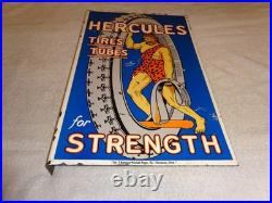 Vintage Hercules Tires & Tubes 20 Porcelain Metal Gasoline Oil Ds Flange Sign
