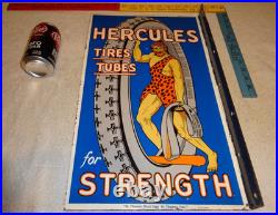 Vintage Hercules Tires & Tubes Porcelain Metal Gas Oil Double Sided Flange Sign