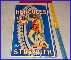 Vintage Hercules Tires & Tubes Porcelain Metal Gas Oil Double Sided Flange Sign