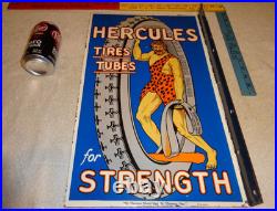 Vintage Hercules Tires & Tubes Porcelain Metal Gas Oil Double Sided Flange Sign