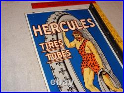 Vintage Hercules Tires & Tubes Porcelain Metal Gas Oil Double Sided Flange Sign