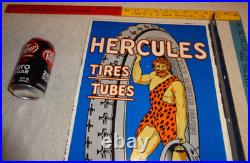 Vintage Hercules Tires & Tubes Porcelain Metal Gas Oil Double Sided Flange Sign