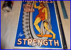 Vintage Hercules Tires & Tubes Porcelain Metal Gas Oil Double Sided Flange Sign
