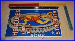 Vintage Hercules Tires & Tubes Porcelain Metal Gas Oil Double Sided Flange Sign